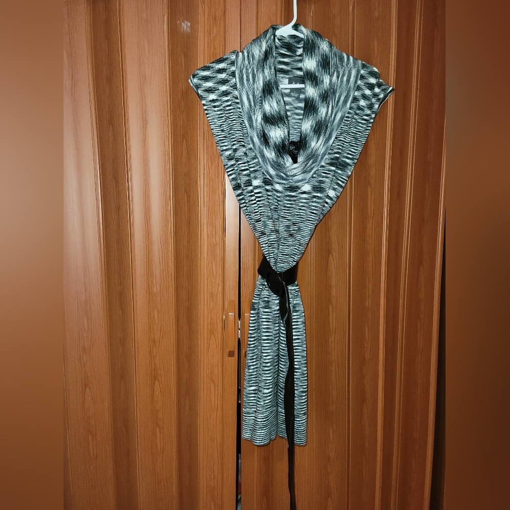 Dots Sleeveless Cowl Neck Sweater Dress w/Faux Leather Belt - Gray Multi, Sz: L